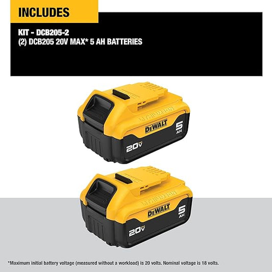 DEWALT 20V MAX 5 Ah Lithium Ion Battery 2-Pack (DCB205-2)