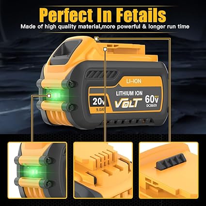2Pack 9.0Ah Replacement for Dewalt 20V 60V Flexvolt Battery Lithium Compatible with Dewalt 20 60 Volt Max Battery DCB609 DCB606 DCB612 DCB200 DCB201 DCB203 DCB204 DCB206 DCB207 DCB209 Power Tools